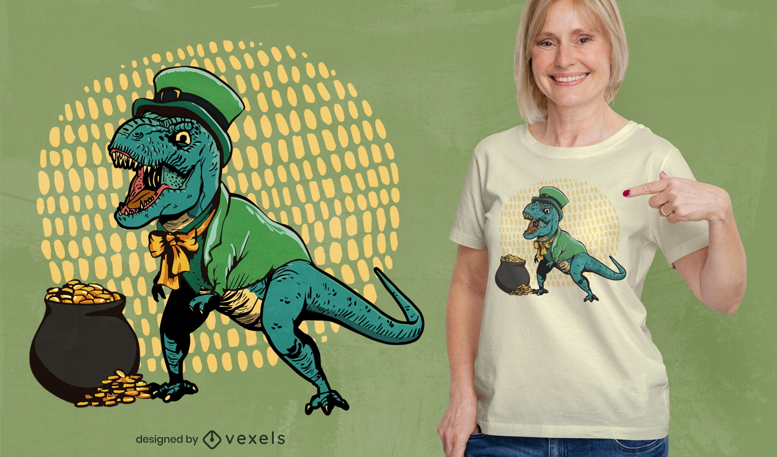 Design de camiseta t-rex do dia de São Patrício