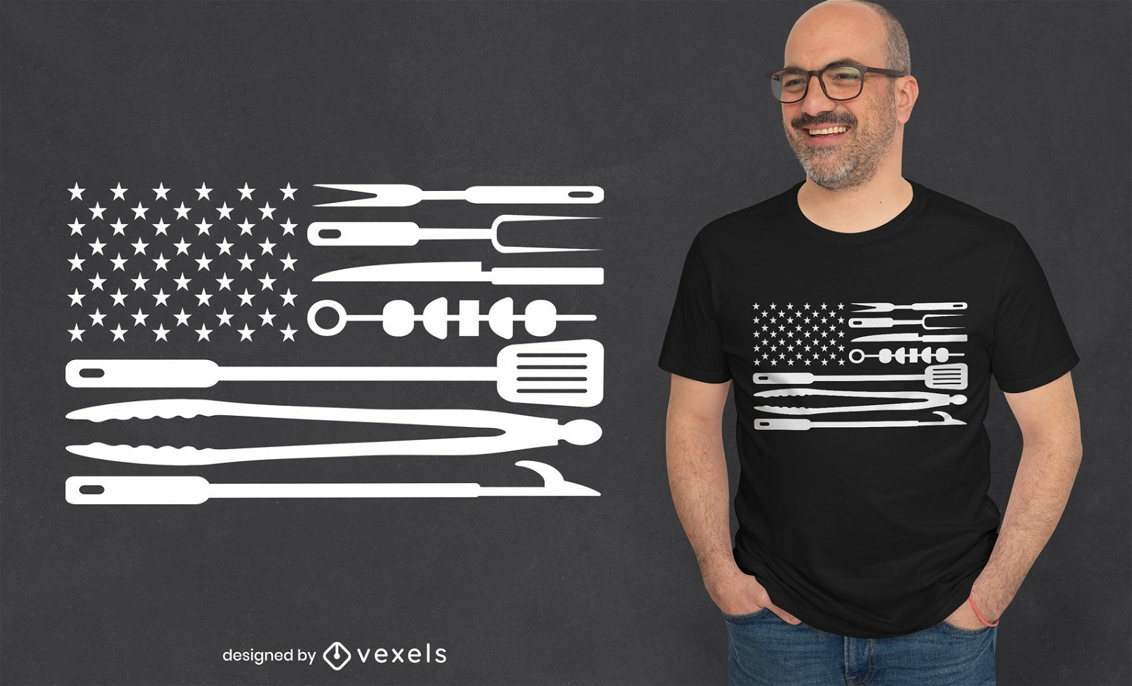 Design de camiseta de ferramentas de churrasco de bandeira americana