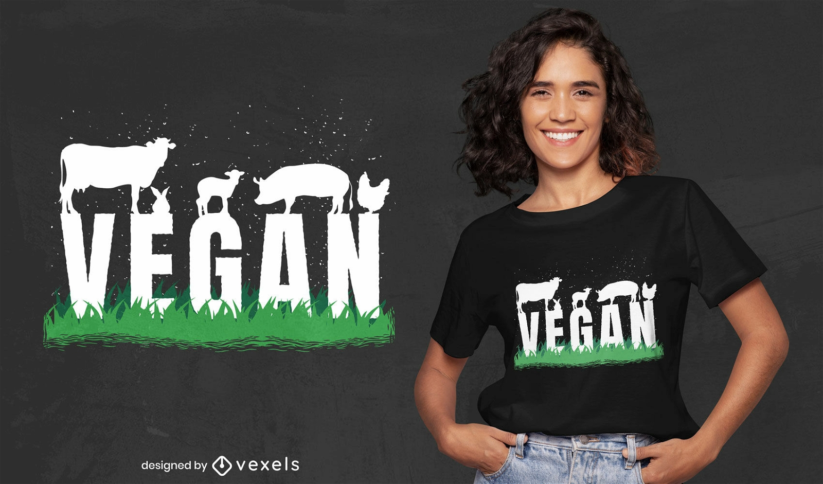 Diseño de camiseta de silueta de animales veganos.
