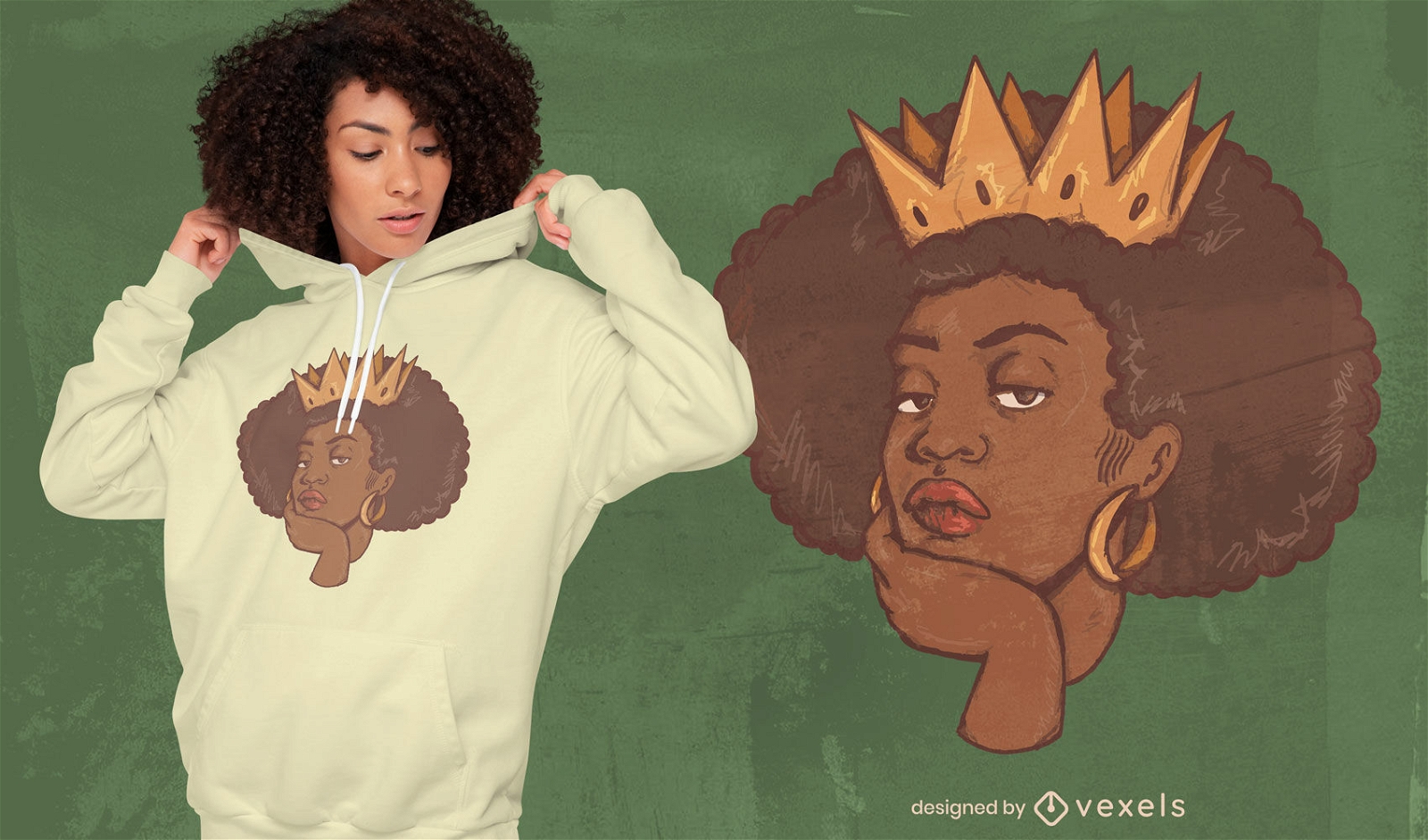 Rainha com design de t-shirt de cabelo afro