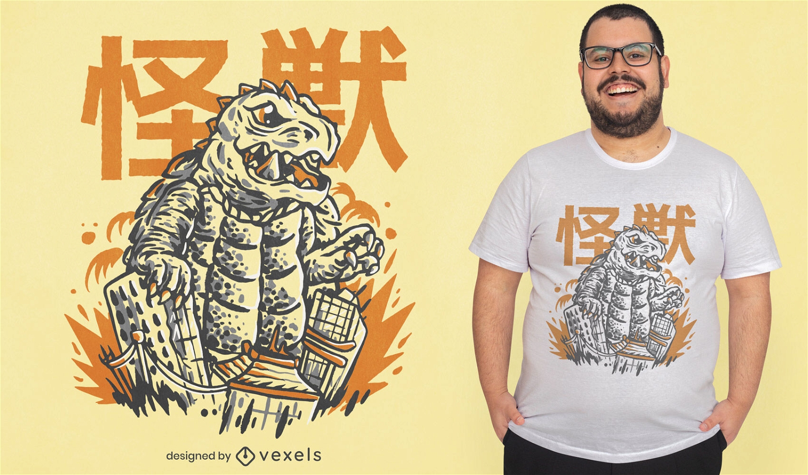 Japanisches Kaiju-Monster-T-Shirt-Design
