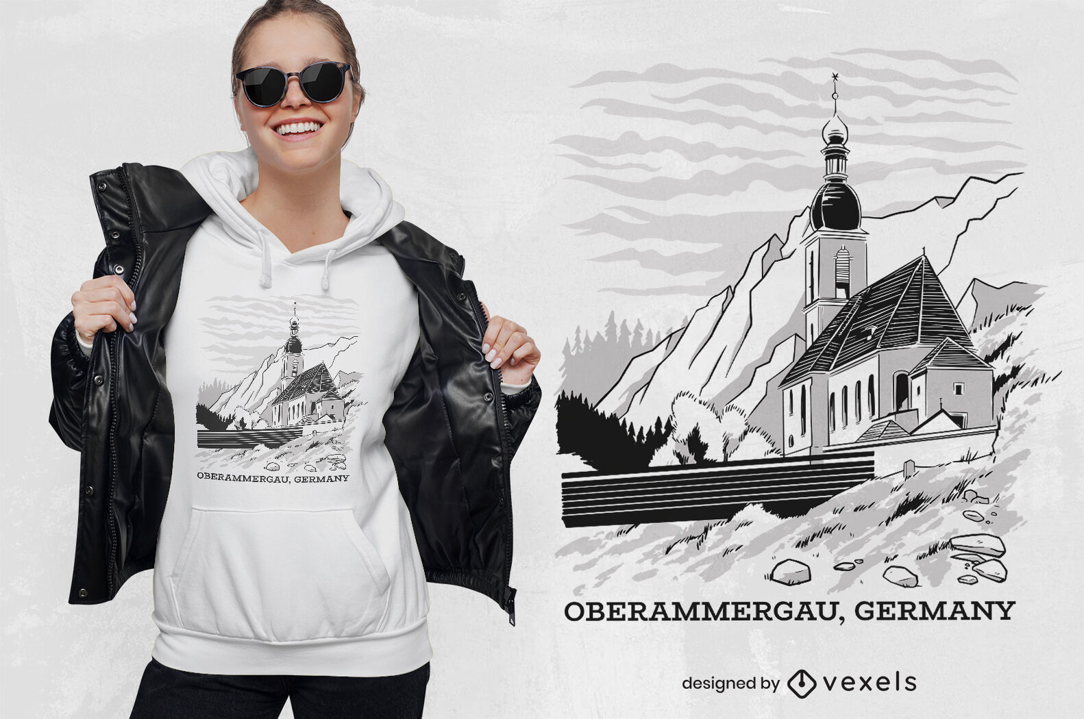 Design de camiseta da capela de Oberammergau