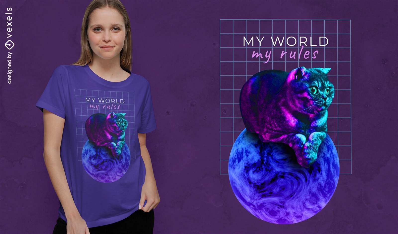 Giant cat planet psd t-shirt design