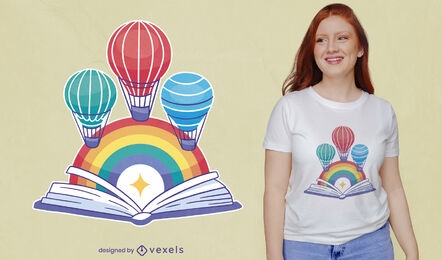 Offenes Buch mit T-Shirt-Design für Heißluftballons