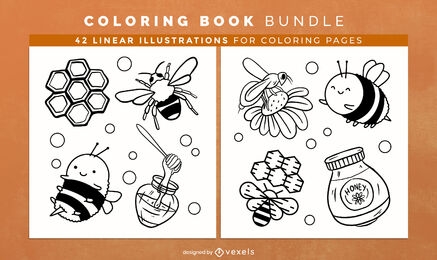 Design de páginas de livro para colorir de abelhas e mel
