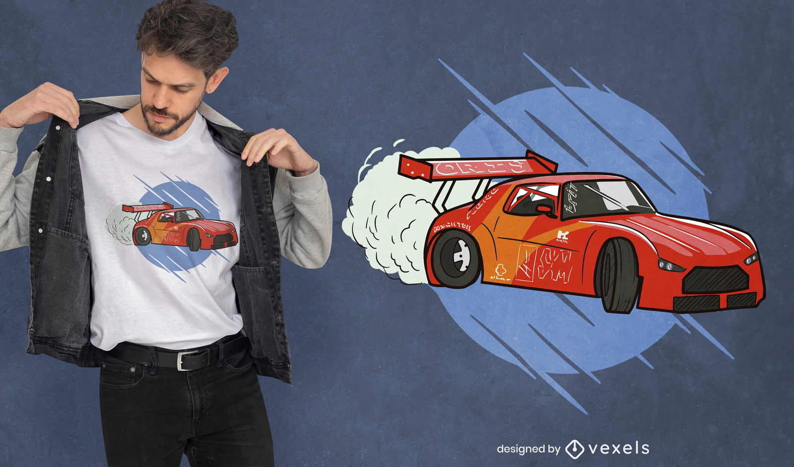 Diseño de camiseta de coche a la deriva.