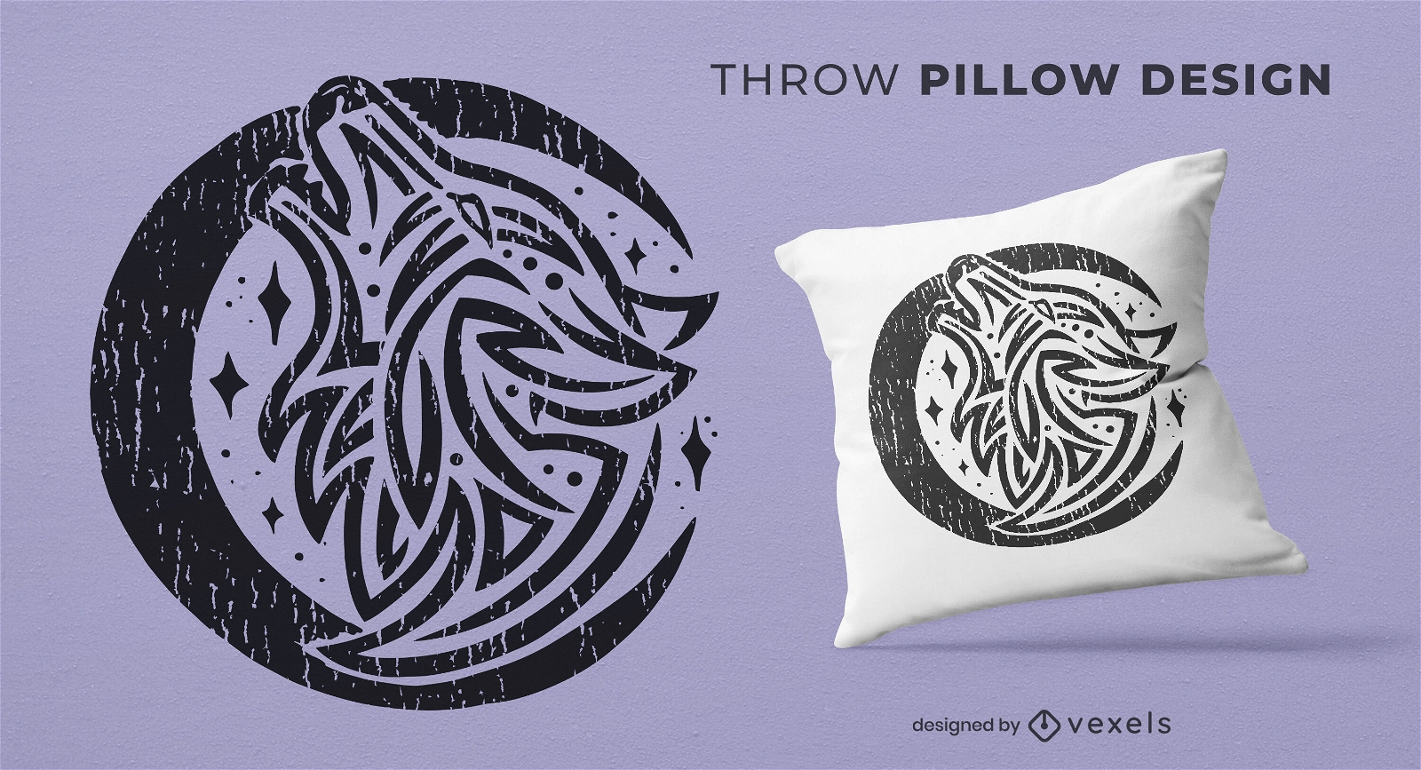 Wolf and moon throw pillow design