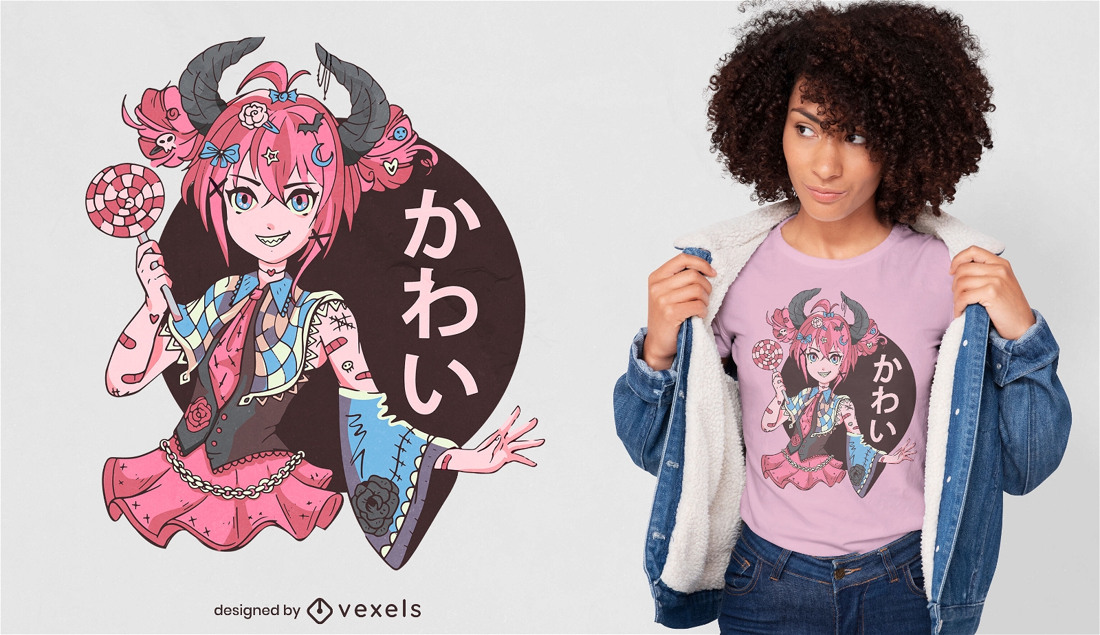 Design de camiseta de garota de anime g?tico