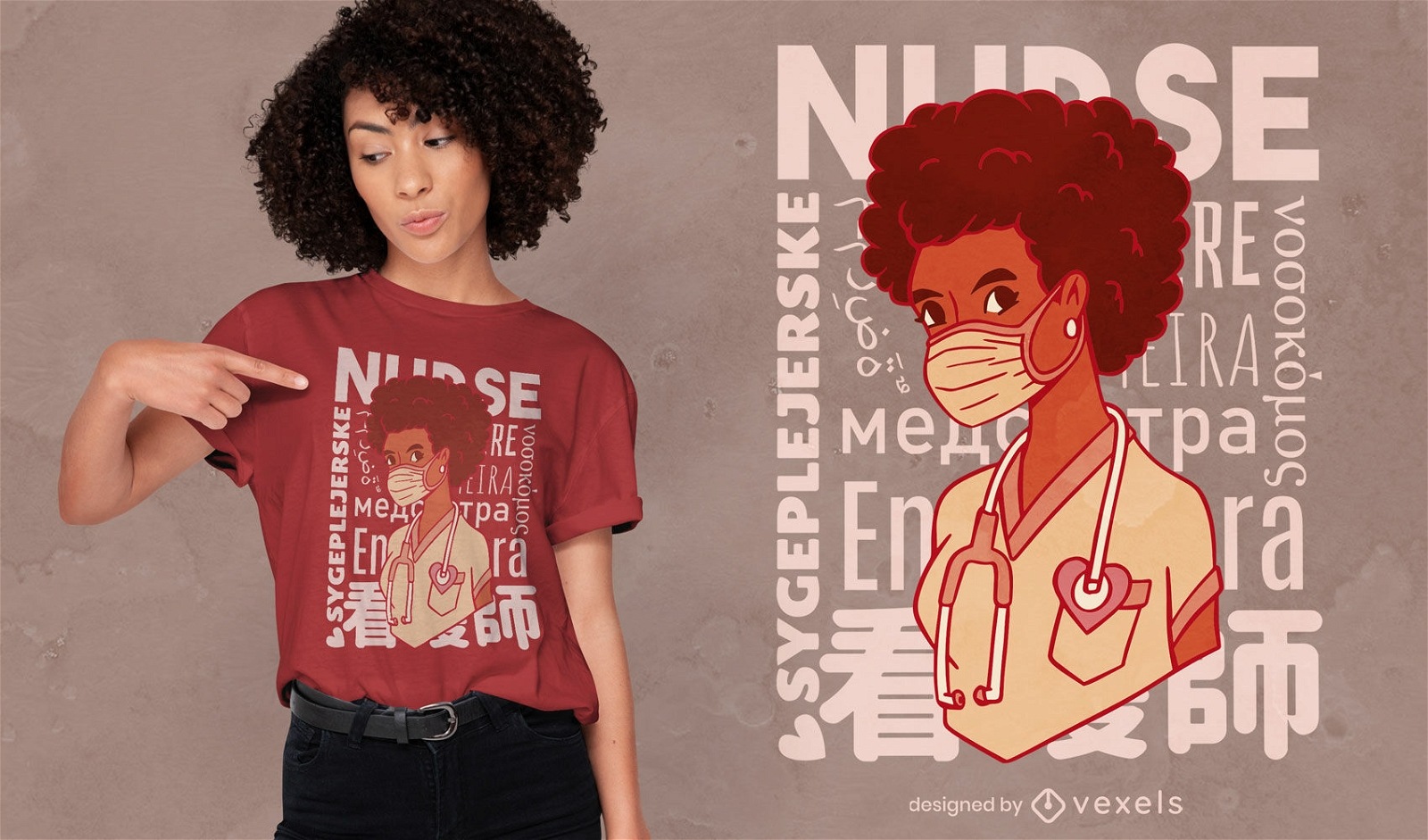 Design de camiseta de personagem de enfermeira de mulher negra