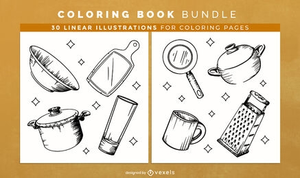 Elementos de cocina para colorear diseño de páginas de libros.