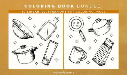 Elementos de cozinha design de páginas de livro para colorir