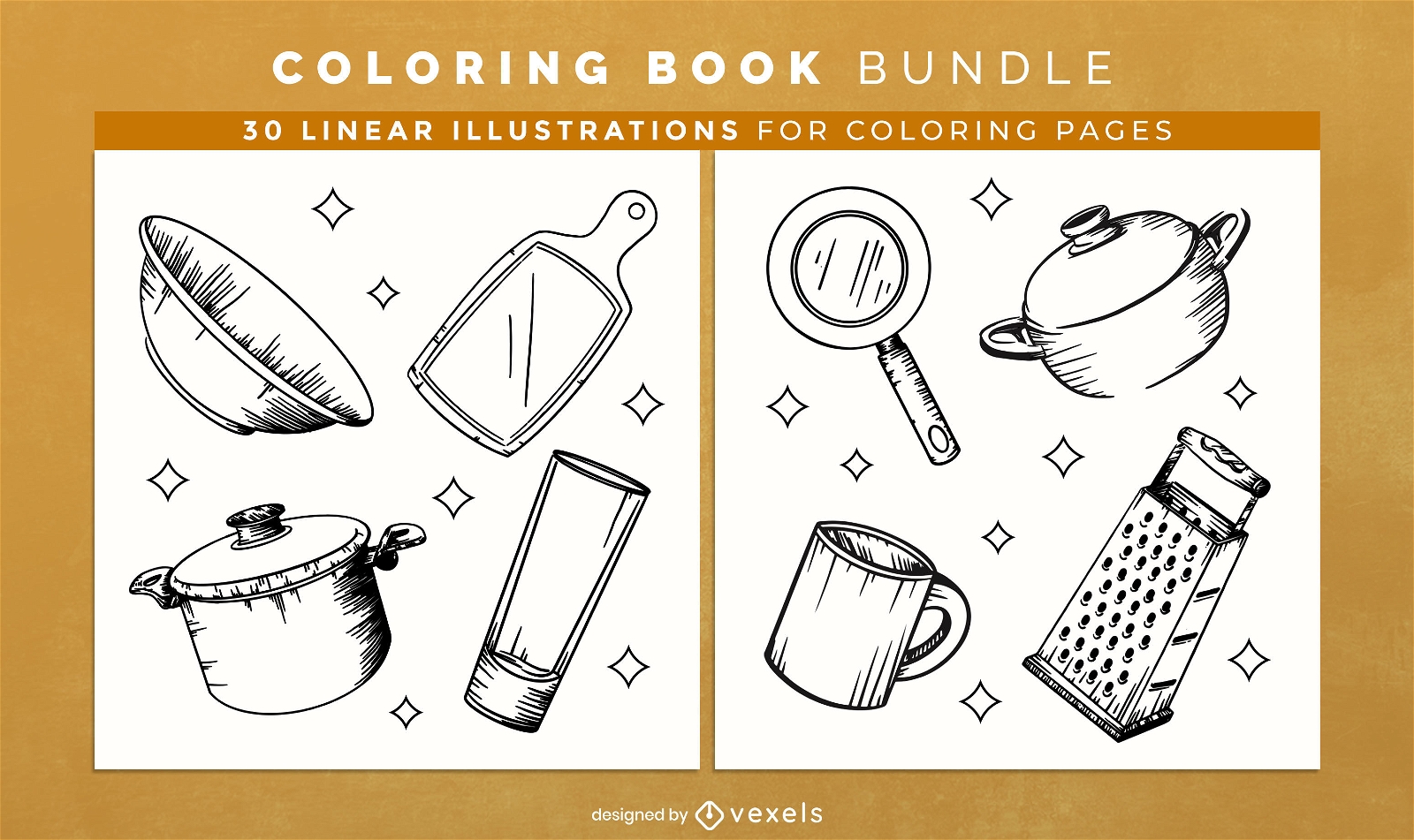 Kitchen elements coloring book pages design