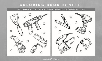Construction tools coloring book pages design