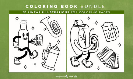 Diseño de páginas de libro para colorear de elementos de Oktoberfest