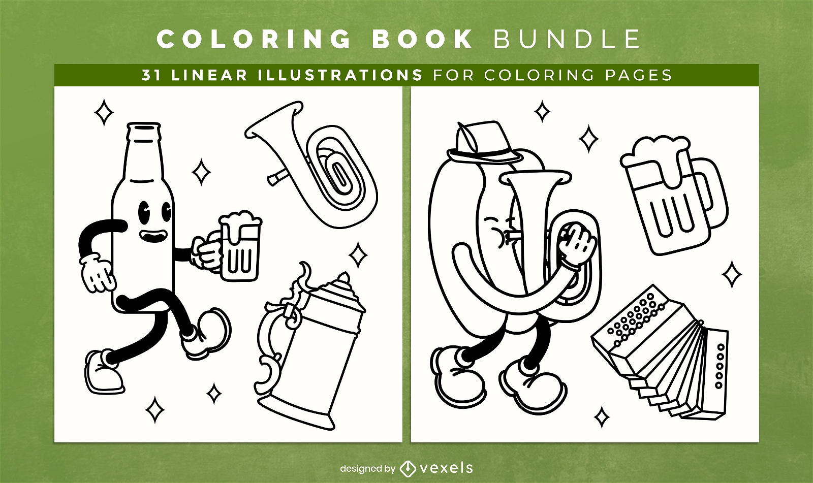 Elementos da Oktoberfest para colorir design de páginas de livro