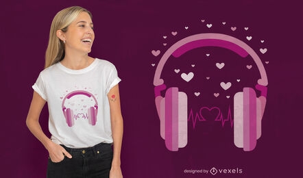 Valentine's day headphones t-shirt design
