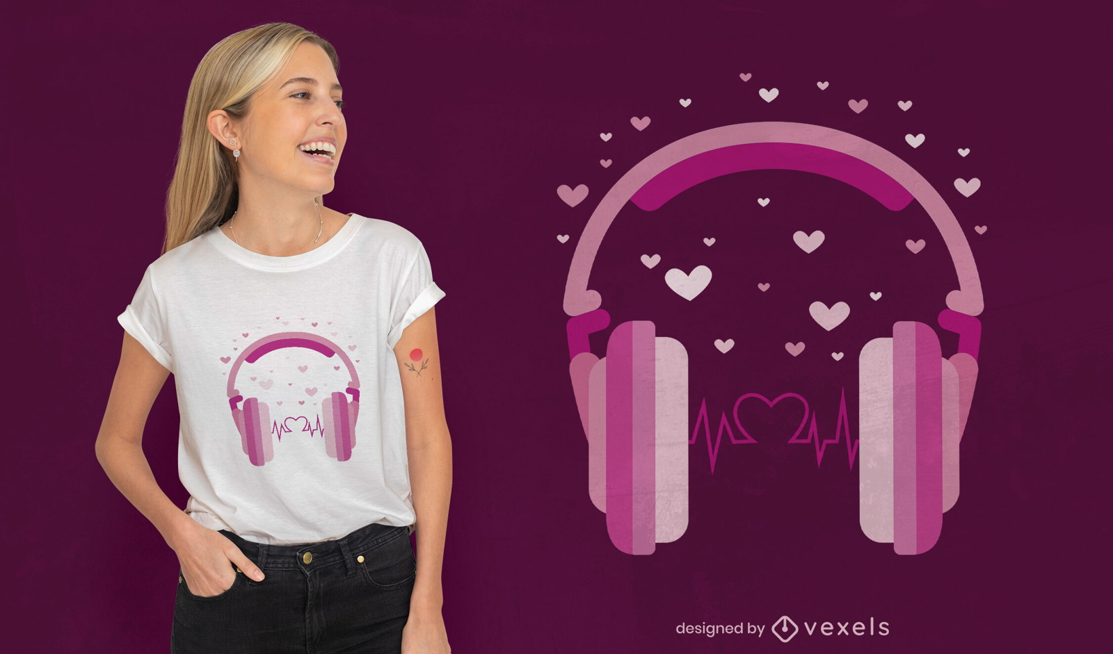 Diseño de camiseta de auriculares de san valentín.