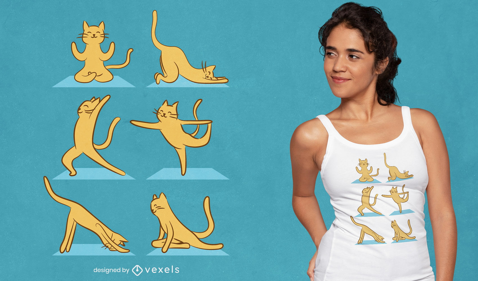 Gato haciendo diseño de camiseta de yoga.