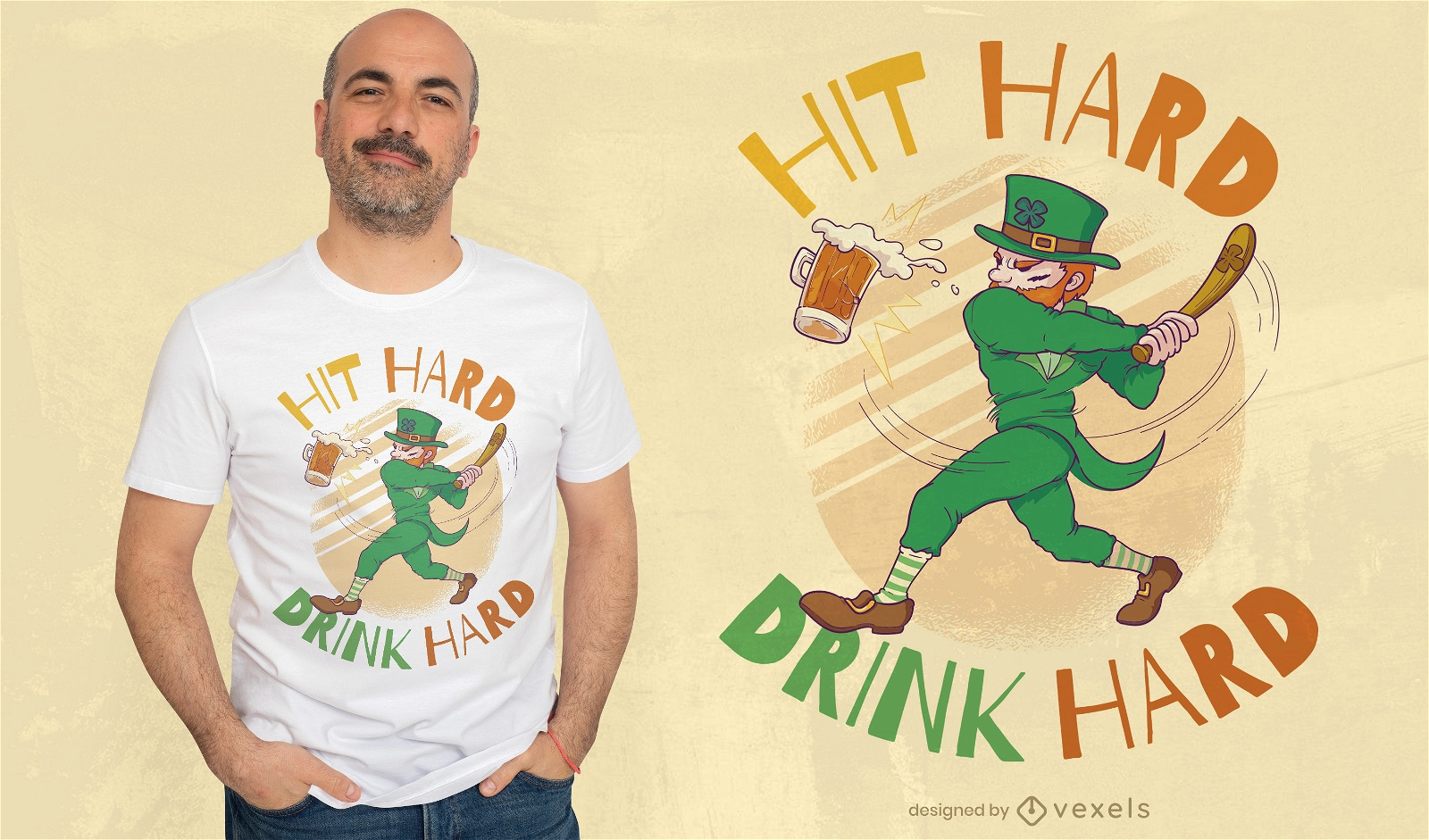 Design de camiseta de duende irlandês e cerveja