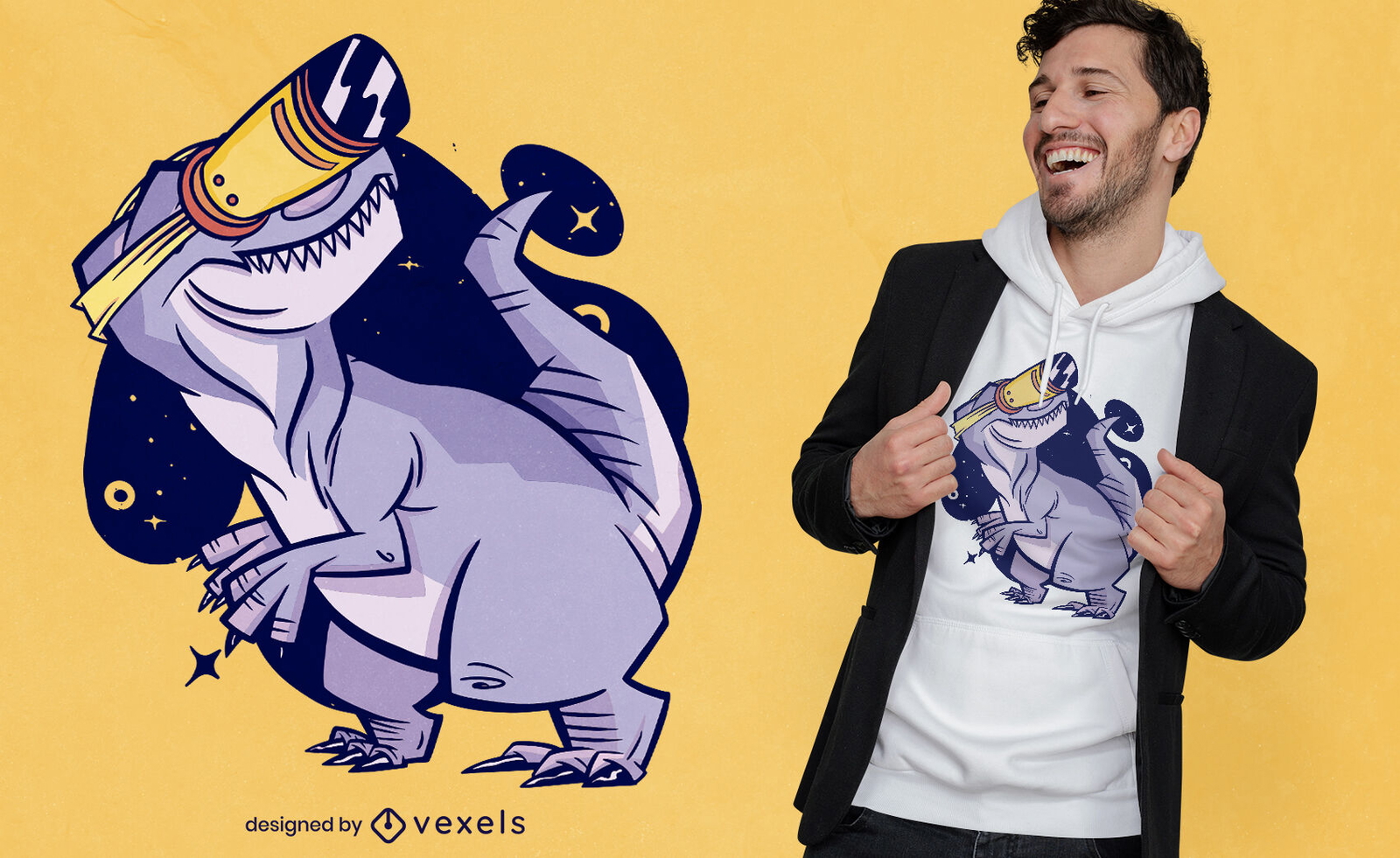 T-rex com design de camiseta de óculos de realidade virtual