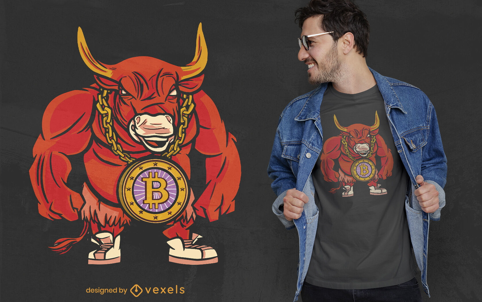 Touro com design de camiseta de cadeia de criptomoedas