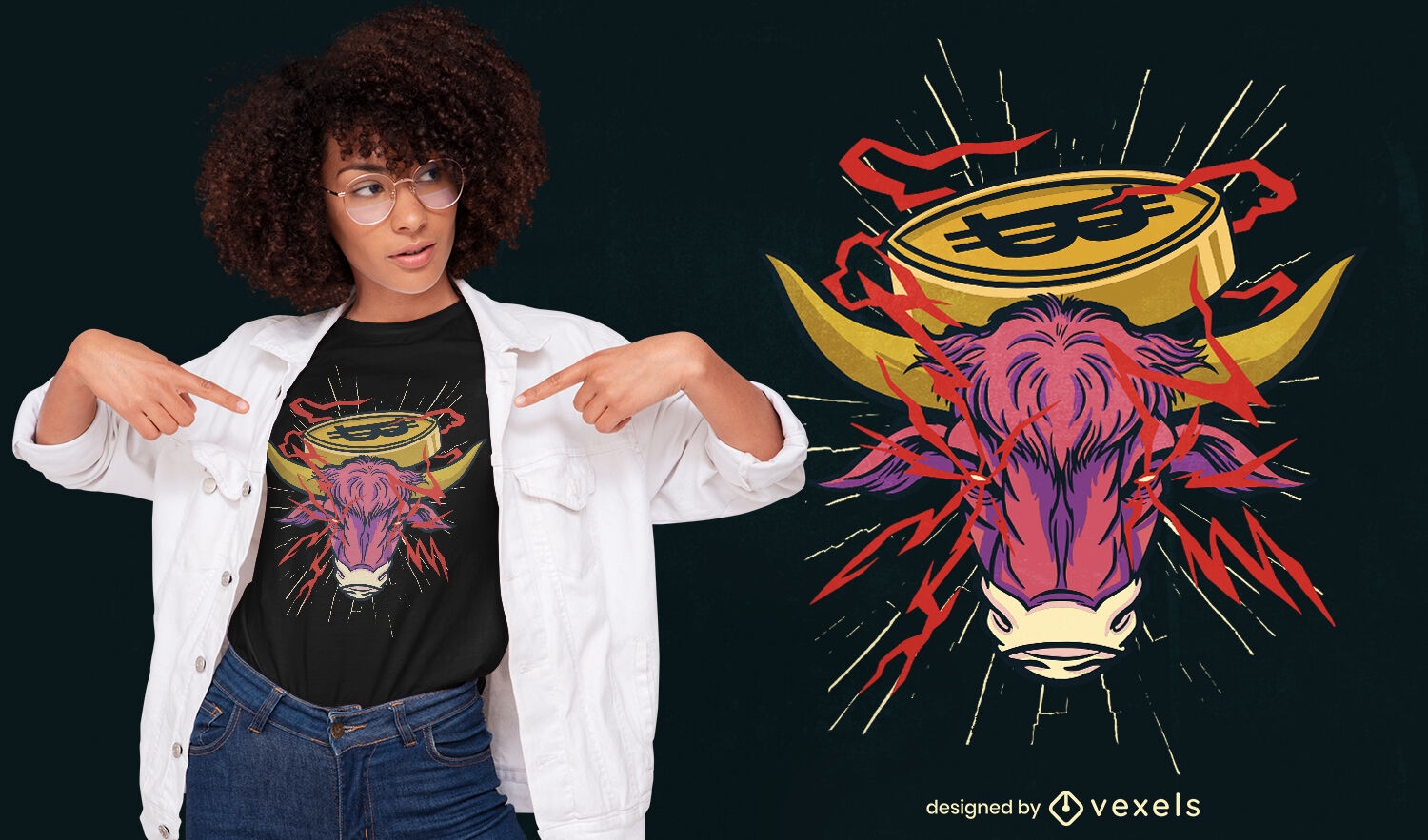 Animal toro con diseño de camiseta de criptomoneda