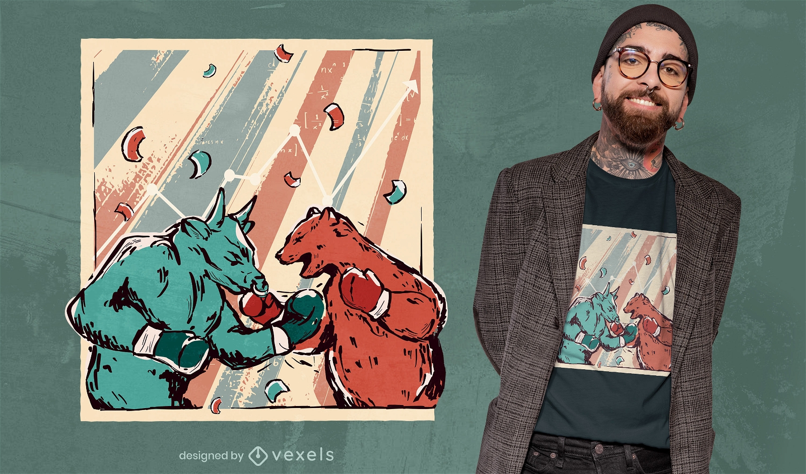 Bull and bear boxing t-shirt design