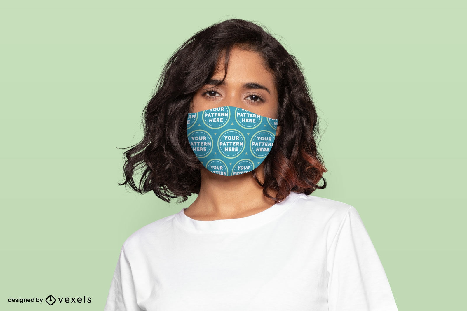 Woman with short hair and face mask mockup