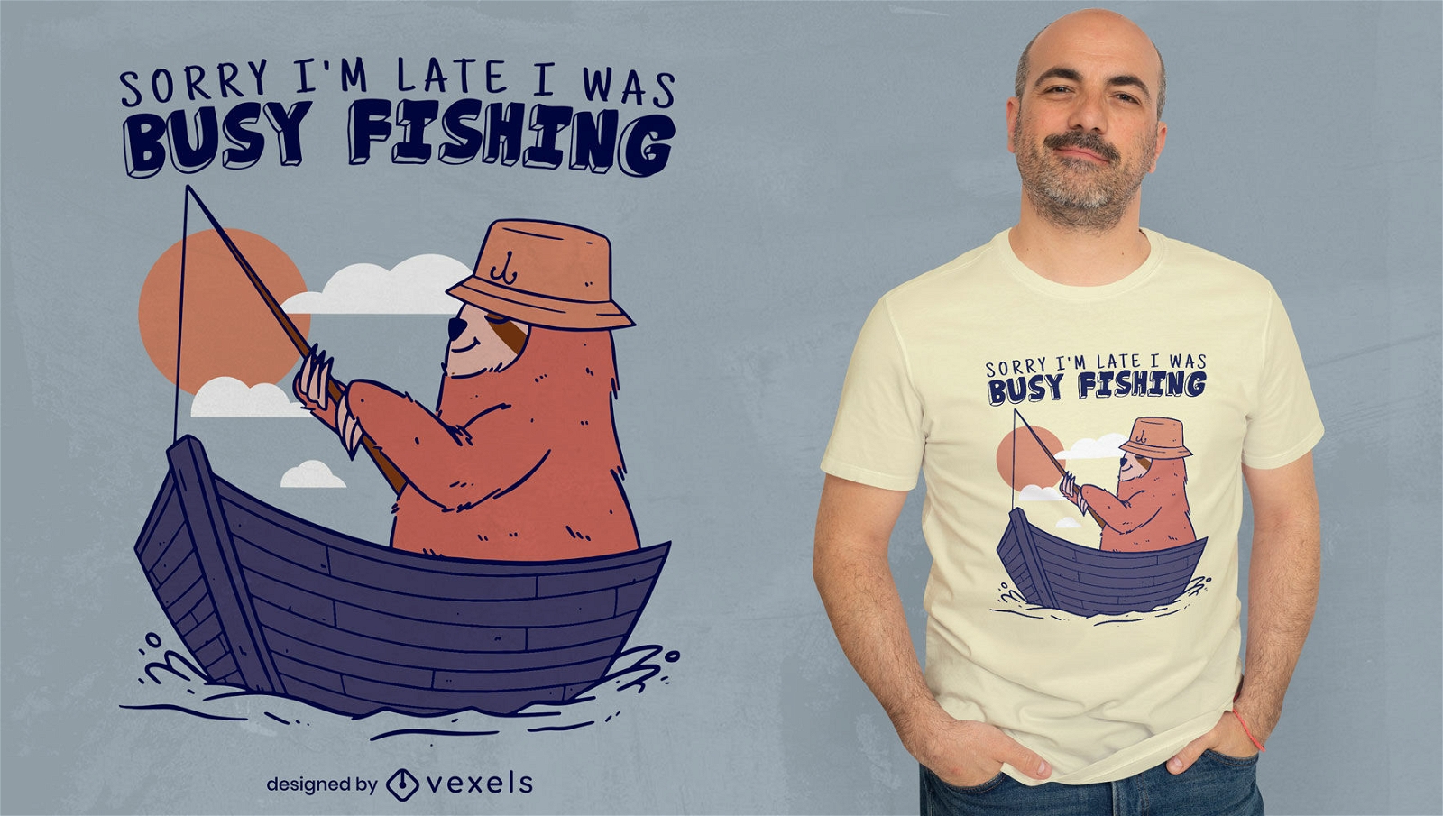 Faultier-Tierfischen auf Boots-T-Shirt-Design