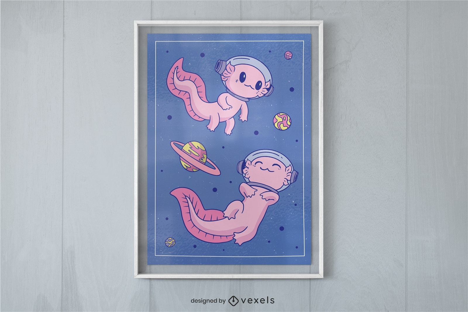 Astronaut axolotls poster design