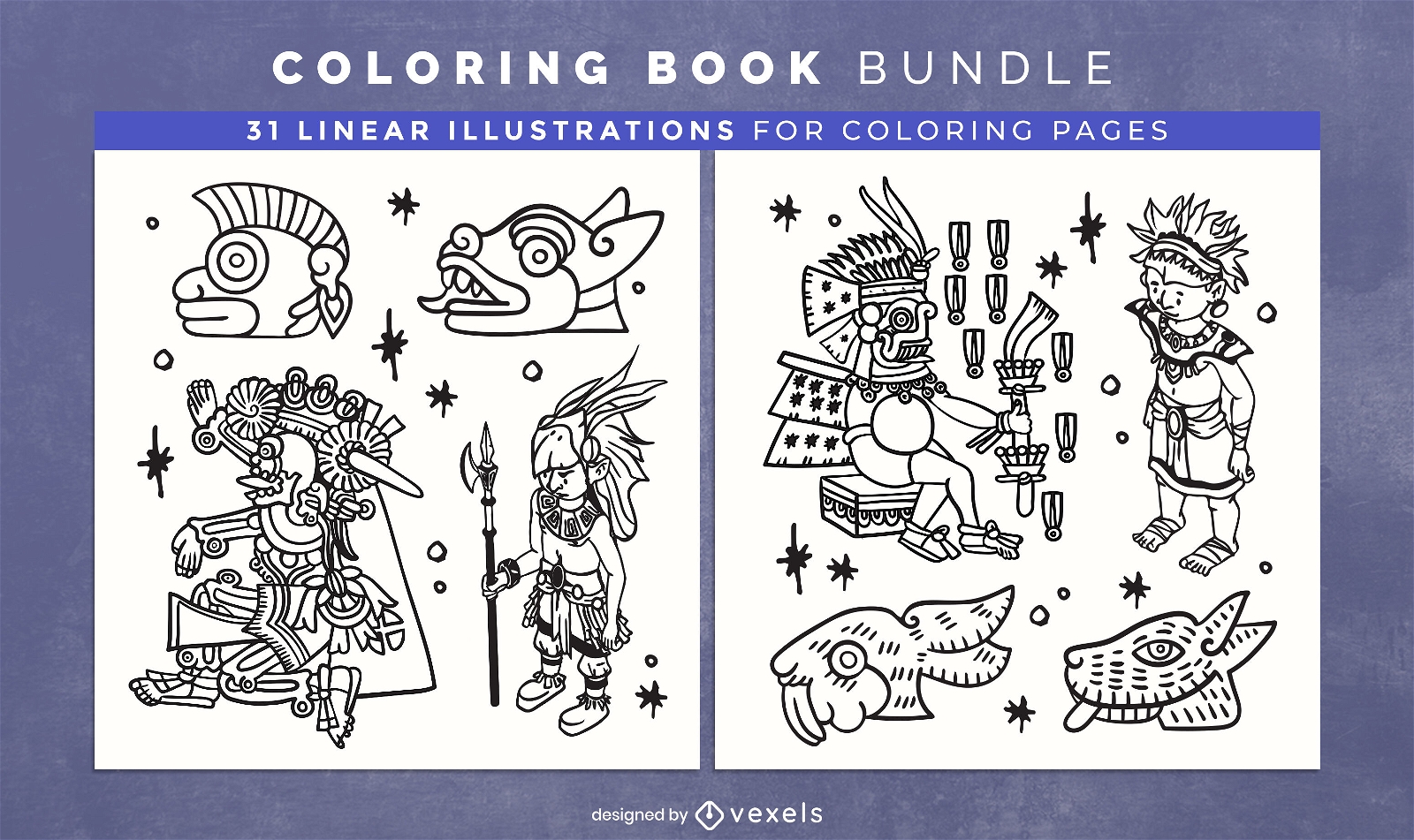 Aztec coloring book pages design