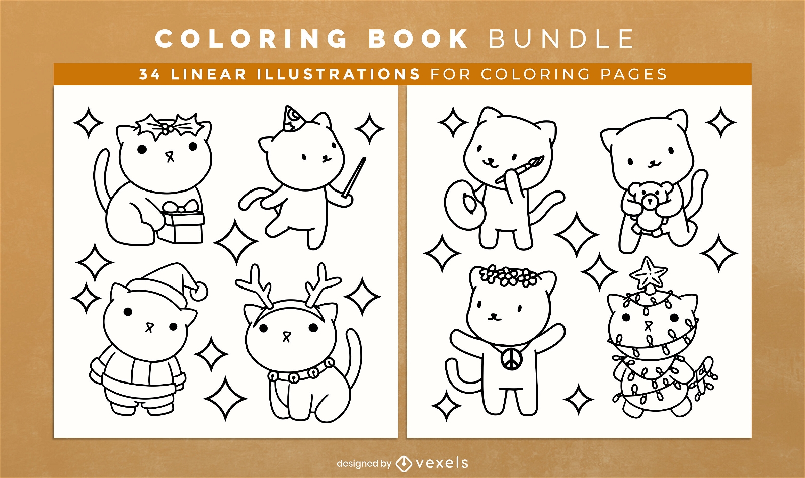 Cats characters coloring book pages design