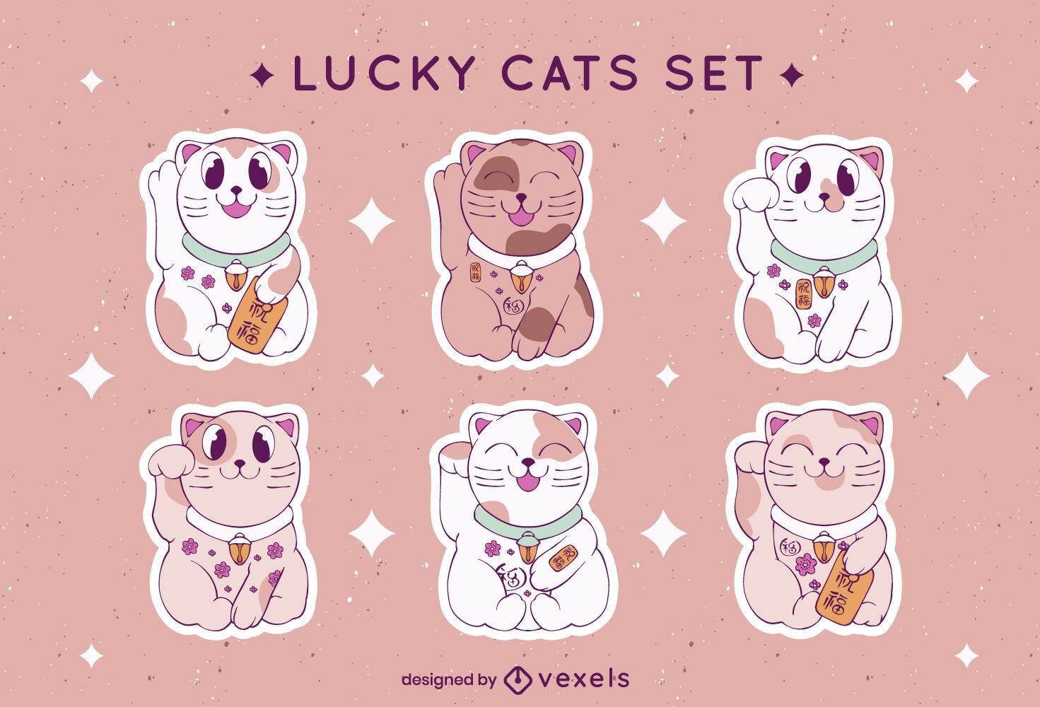 Conjunto de adesivos de gatos da sorte