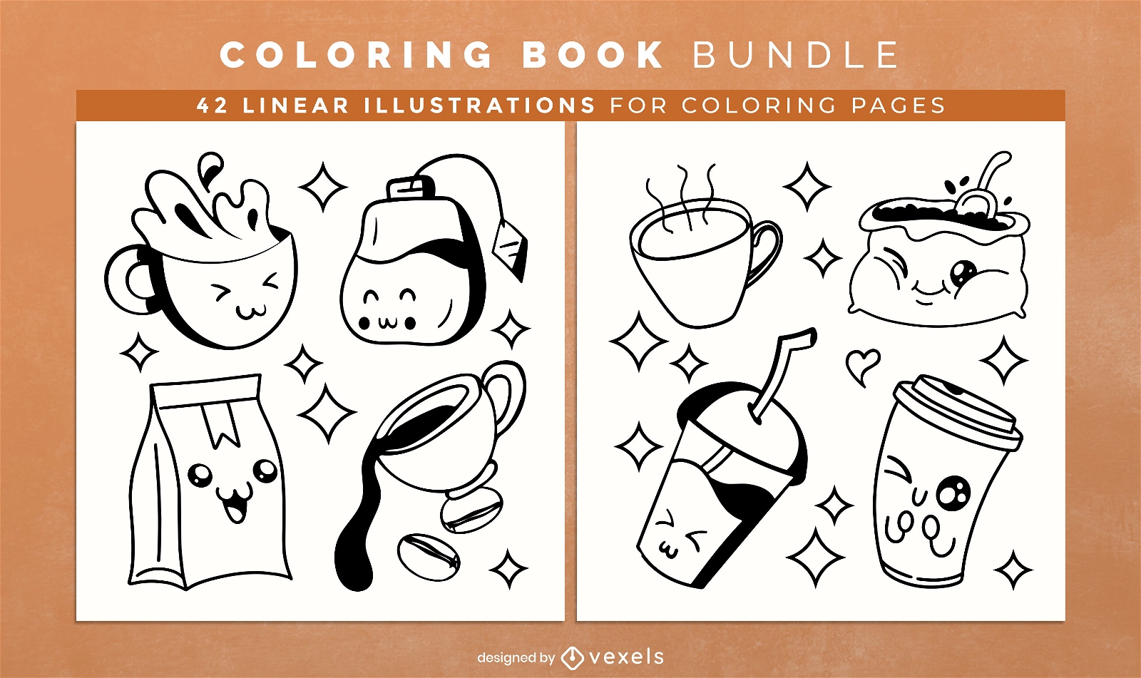 Kawaii coffee coloring book pages design