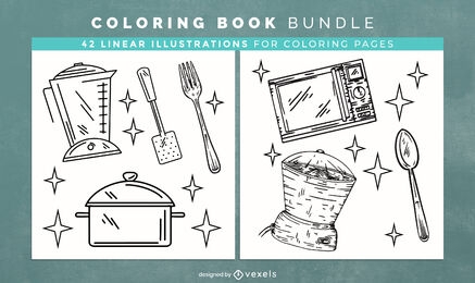 Diseño de páginas de libro para colorear de cocina