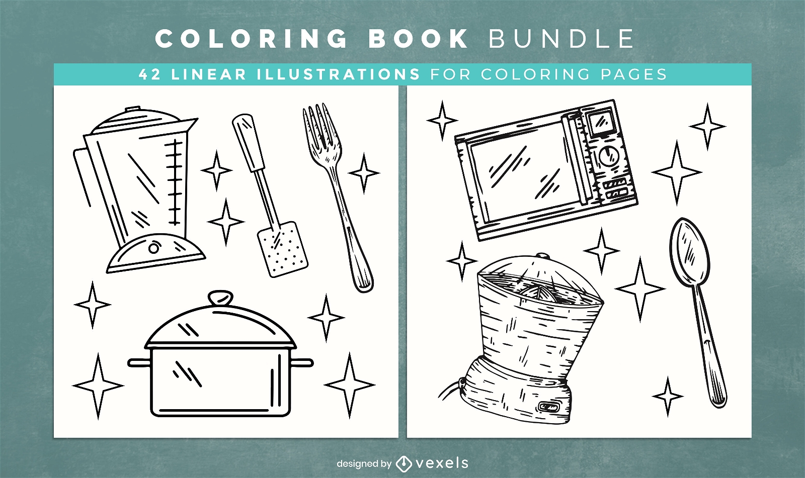Kitchen coloring book pages design