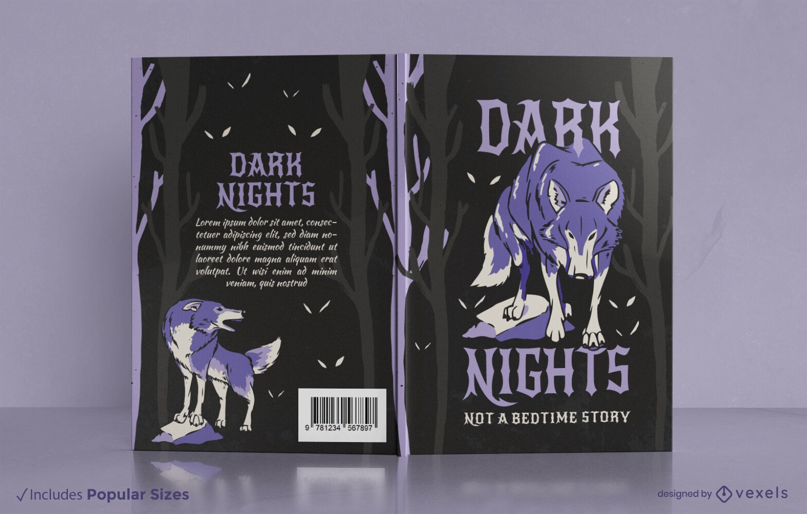 Bucheinbanddesign des dunklen Nachtwolfs