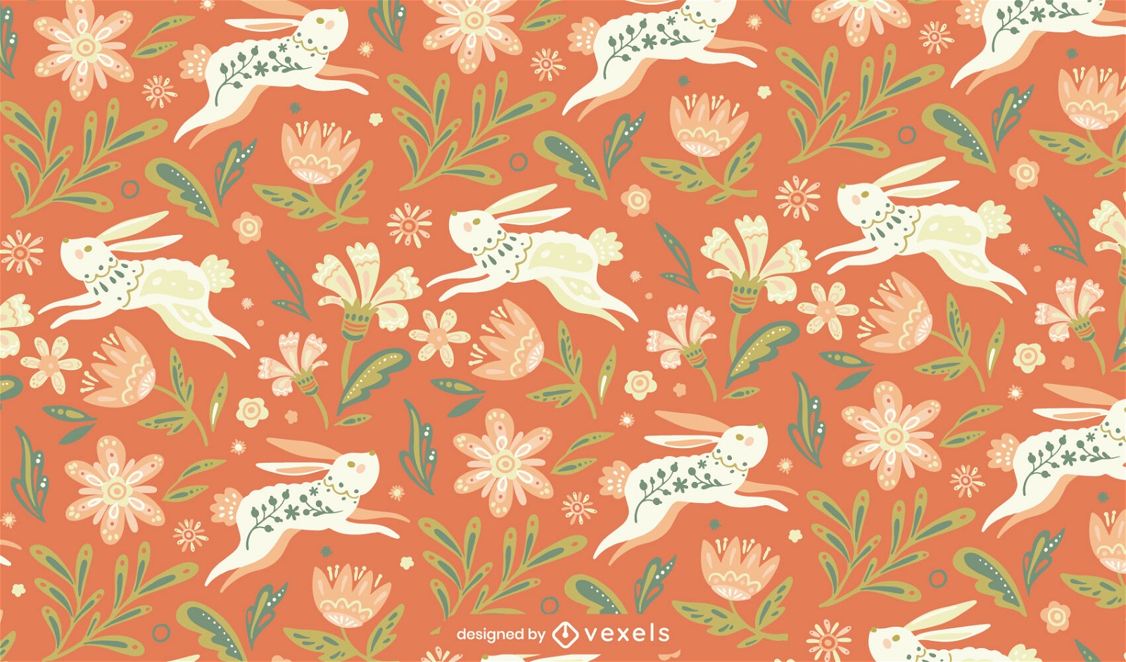 Blumen-Ostern-Kaninchen-Muster-Design
