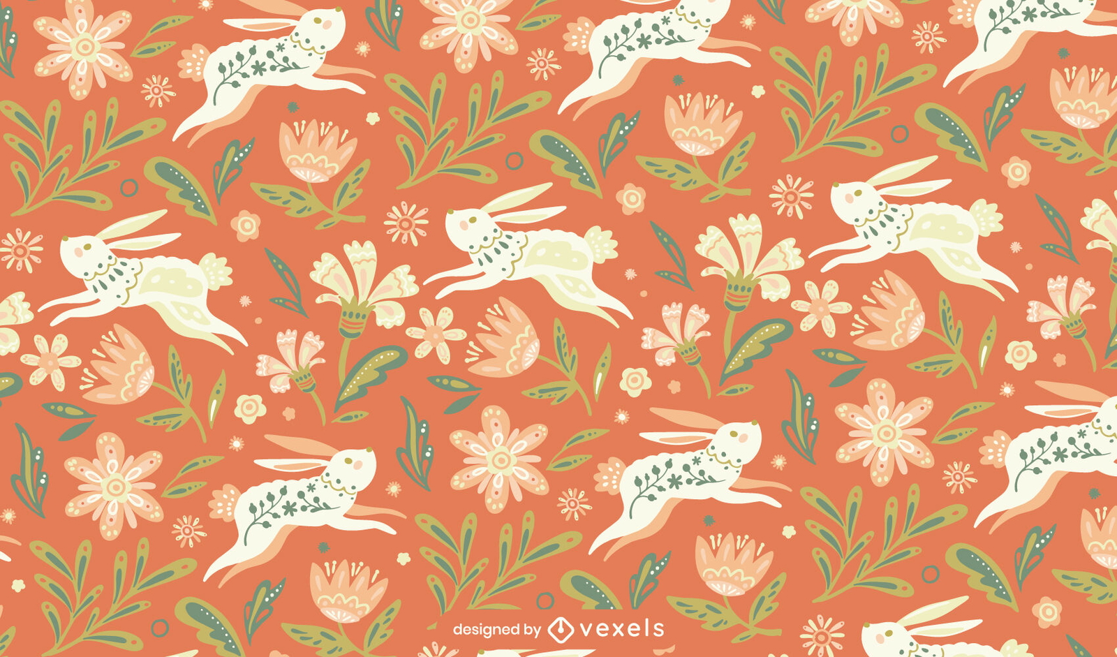 Design floral de padrão de coelhos de páscoa