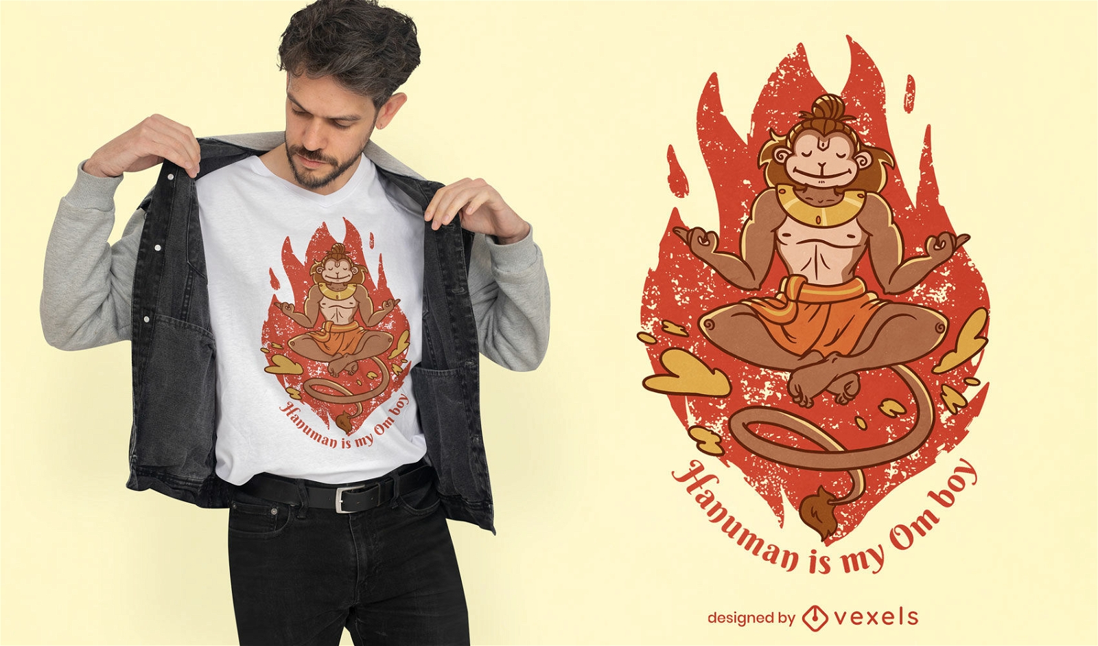 Design de camiseta de ioga deus hindu hanuman