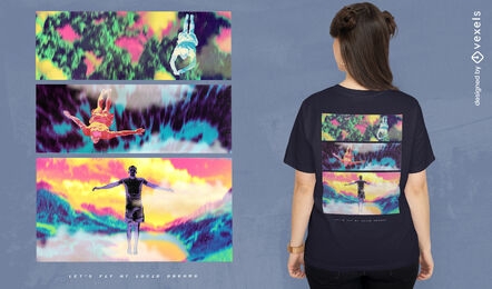 People flying psychodelic t-shirt psd