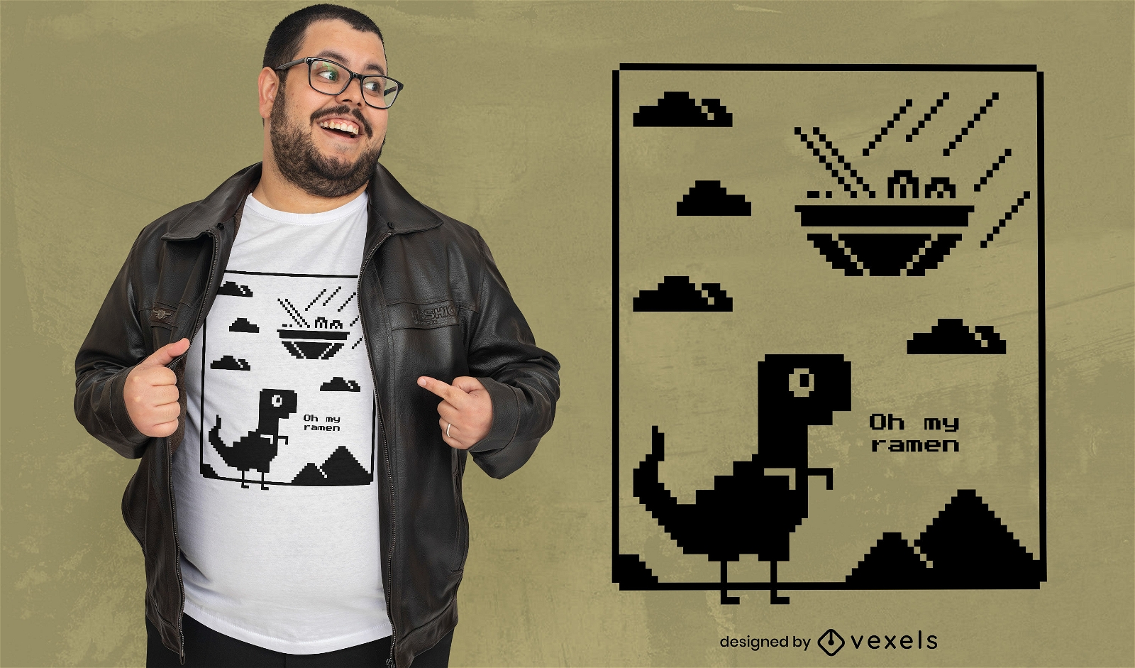 T-rex and ramen t-shirt design