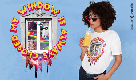 Cat and unicorn in window t-shirt psd