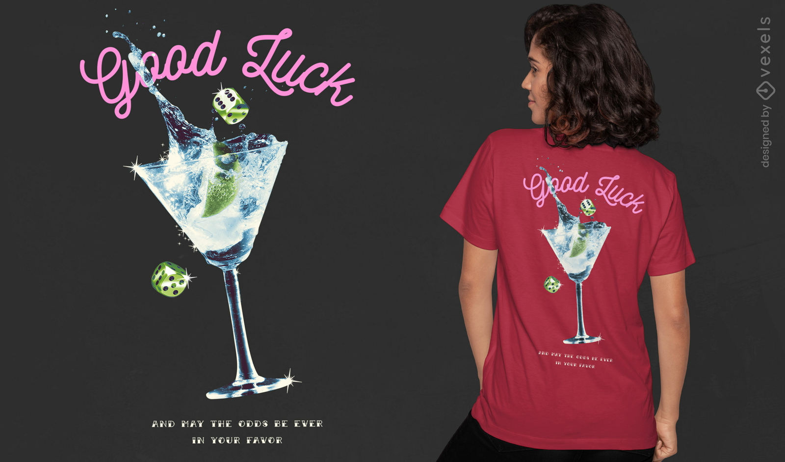 Alcoholic drink glass with dices t-shirt psd