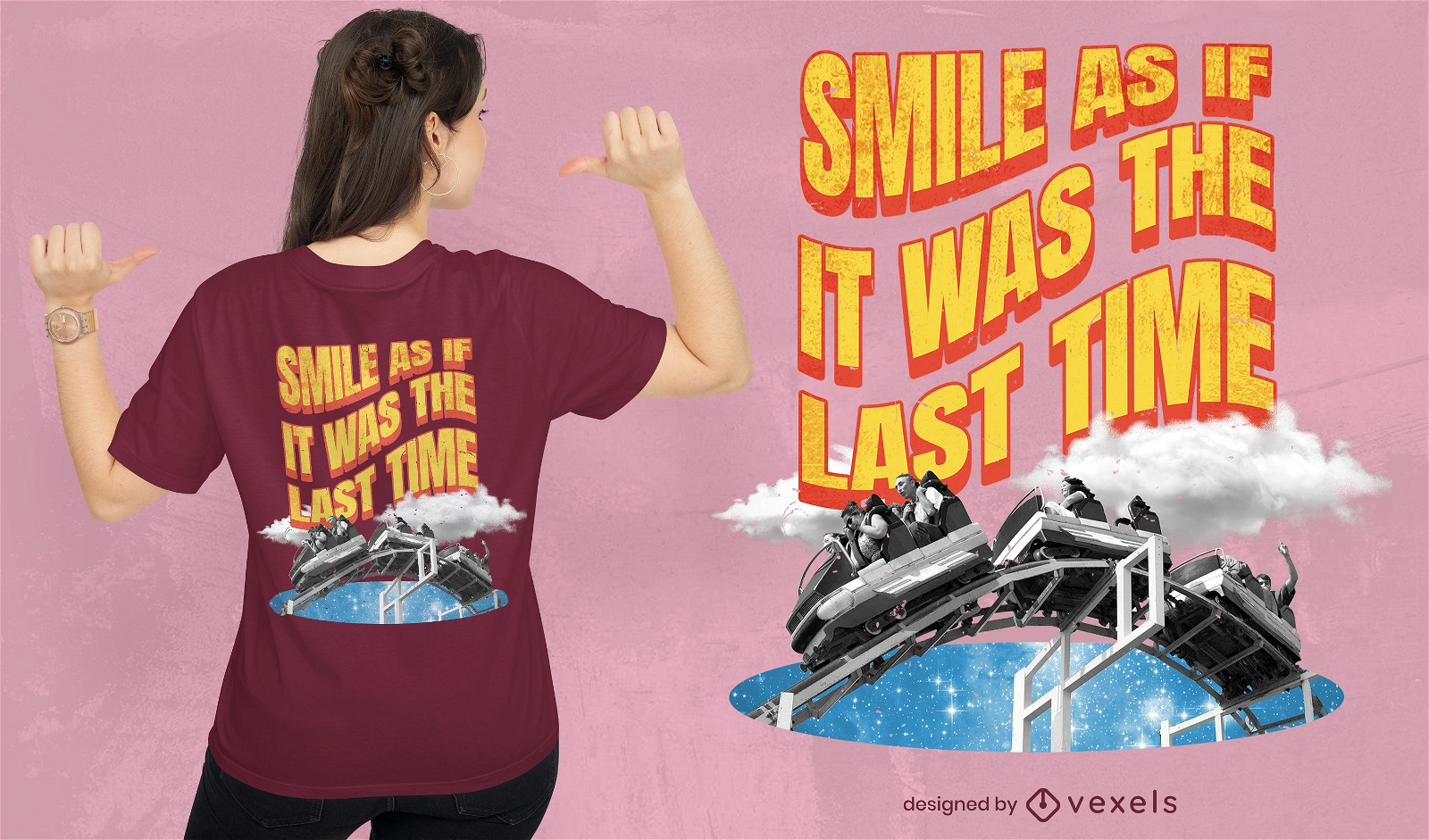 Roller coaster wagons in the sky t-shirt psd
