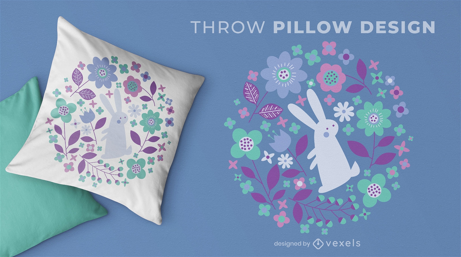 Diseño de almohada de tiro floral de conejito de pascua