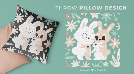 Easter bunnies hug cute throw pillow design