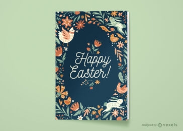 Diseño de tarjeta de felicitación floral feliz Pascua