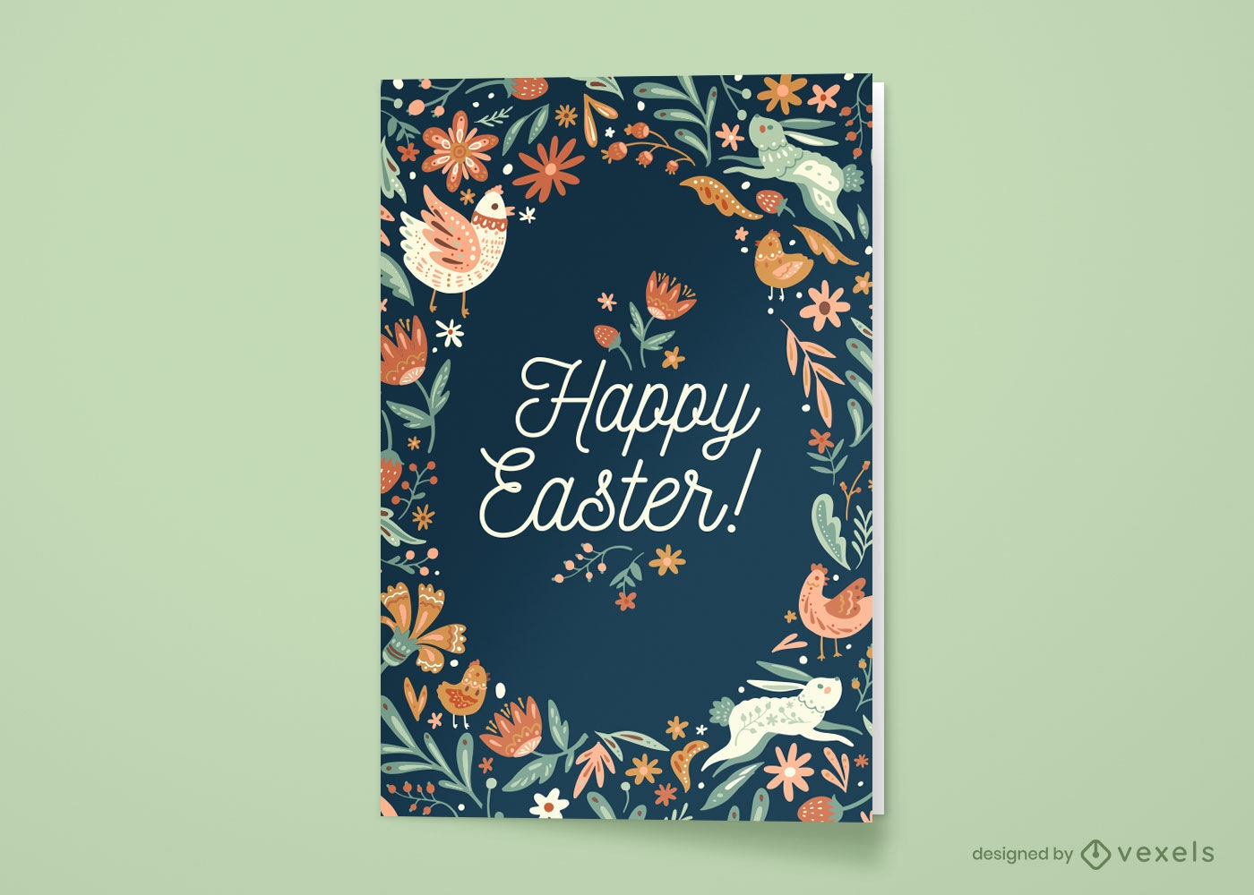 Diseño de tarjeta de felicitación floral feliz Pascua