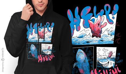 Hai-Meerestier-Ozean-Skizzen-T-Shirt-Design